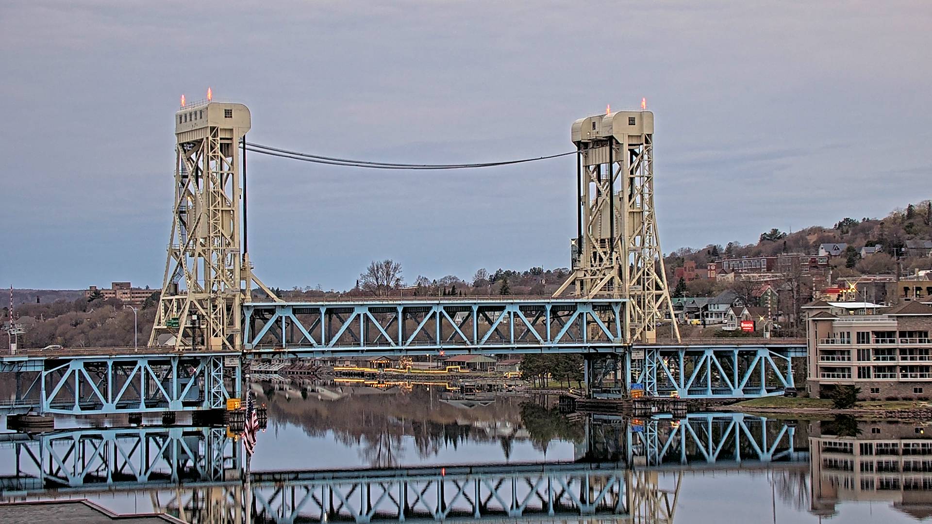 Live stillshot of the Portage Lake Lift Bridge webcam